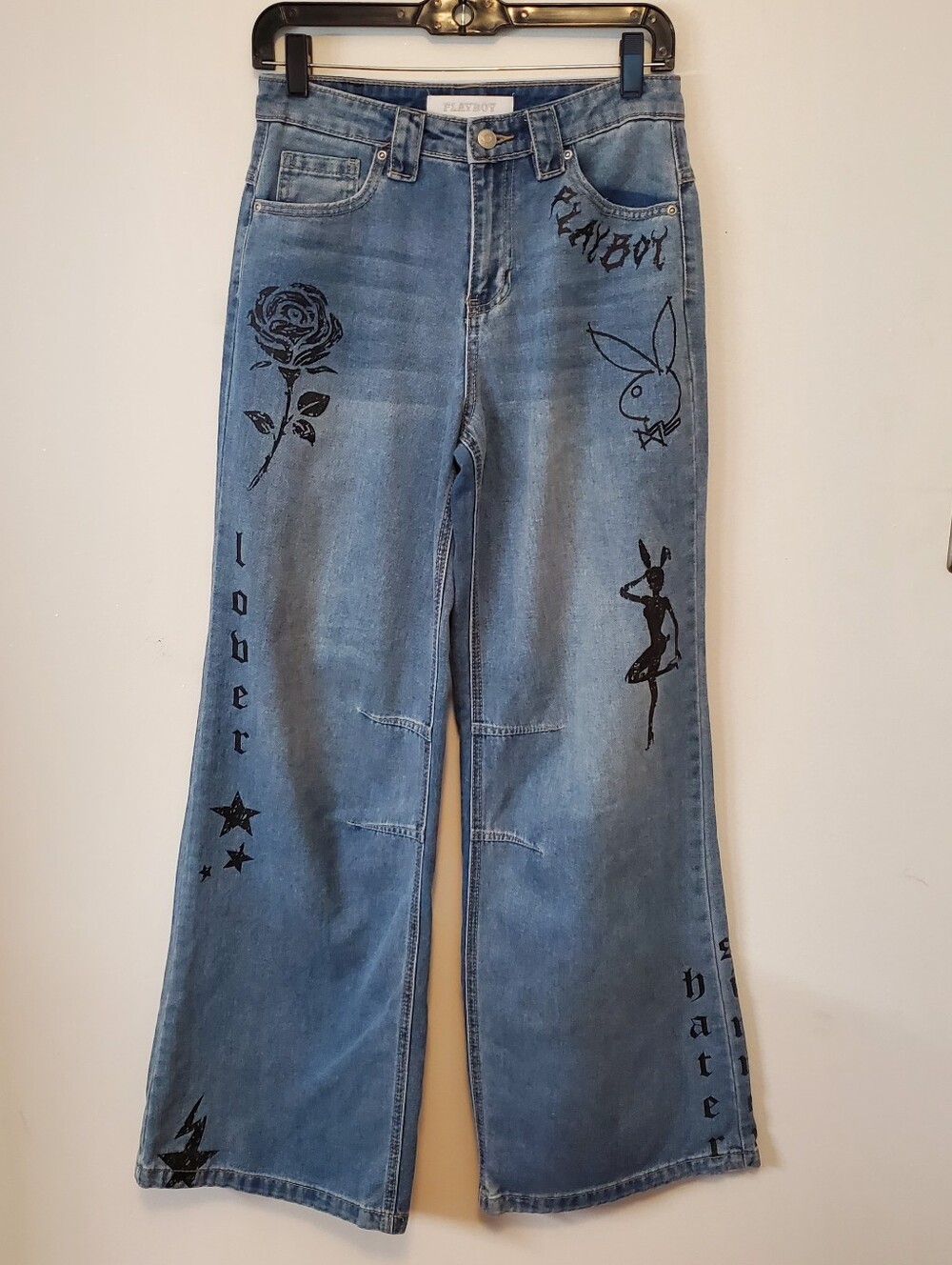 Playboy brand wide leg graphic jeans Size 3